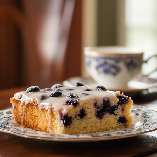Huckleberry breakfast cake with fresh berries